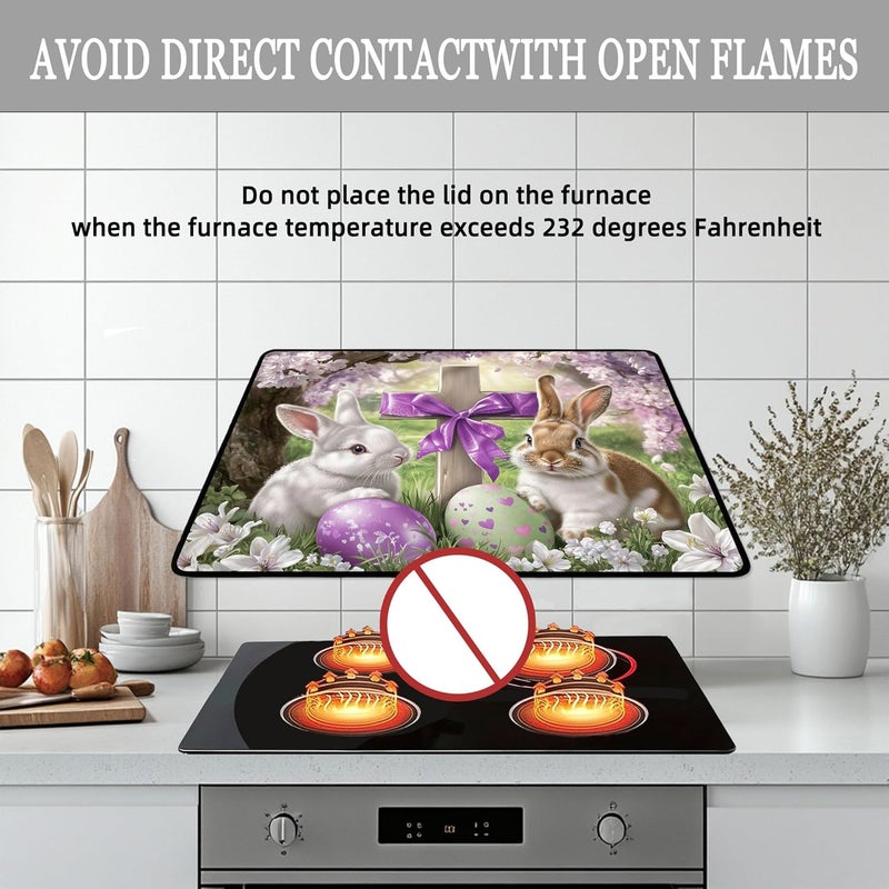 WRTCPOC Easter Theme Glass Stove Top Cover Protector,Heat Resistant Range Ceramic Stove Top Covers Mat,Easter Eggs & Bunny Cooktop Protector,Cherry Blossoms Glass Cooktop Protector - Image 3